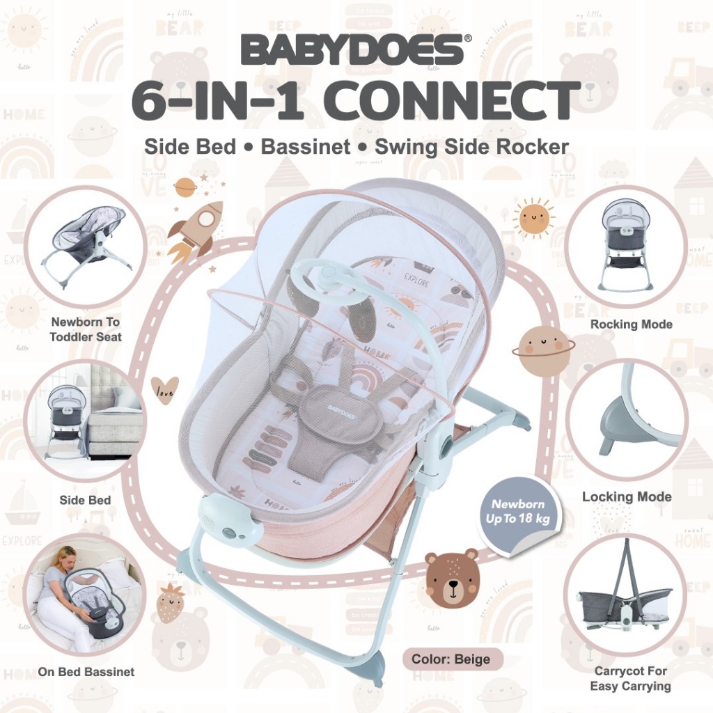 Babydoes 6 in 1 Connect Side Bed - Box Bayi Bassinet Swing Rocker - Gambar 10