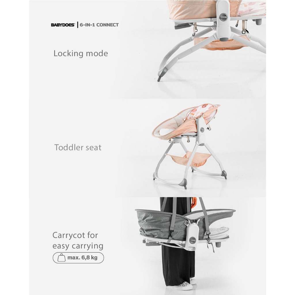 Babydoes 6 in 1 Connect Side Bed - Box Bayi Bassinet Swing Rocker - Gambar 7