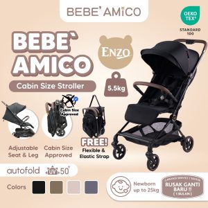 Bebe Amico Enzo Stroller Lightweight - Kereta Dorong Kabin One Hand Folding