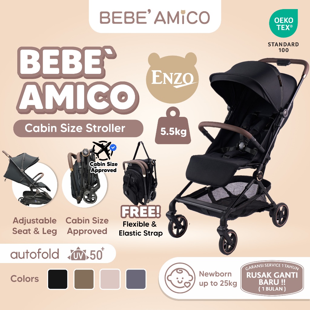 Bebe Amico Enzo Stroller Lightweight - Kereta Dorong Kabin One Hand Folding