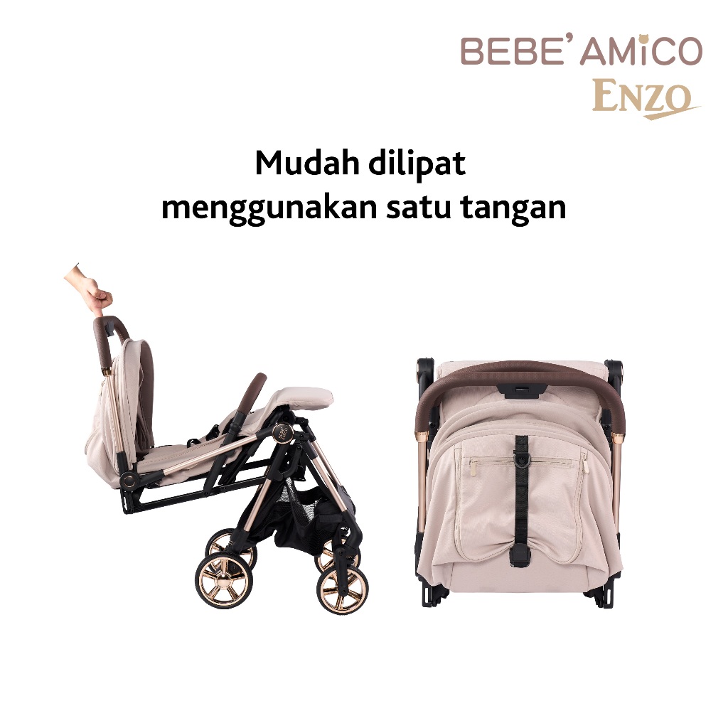 Bebe Amico Enzo Stroller Lightweight - Kereta Dorong Kabin One Hand Folding - Gambar 2