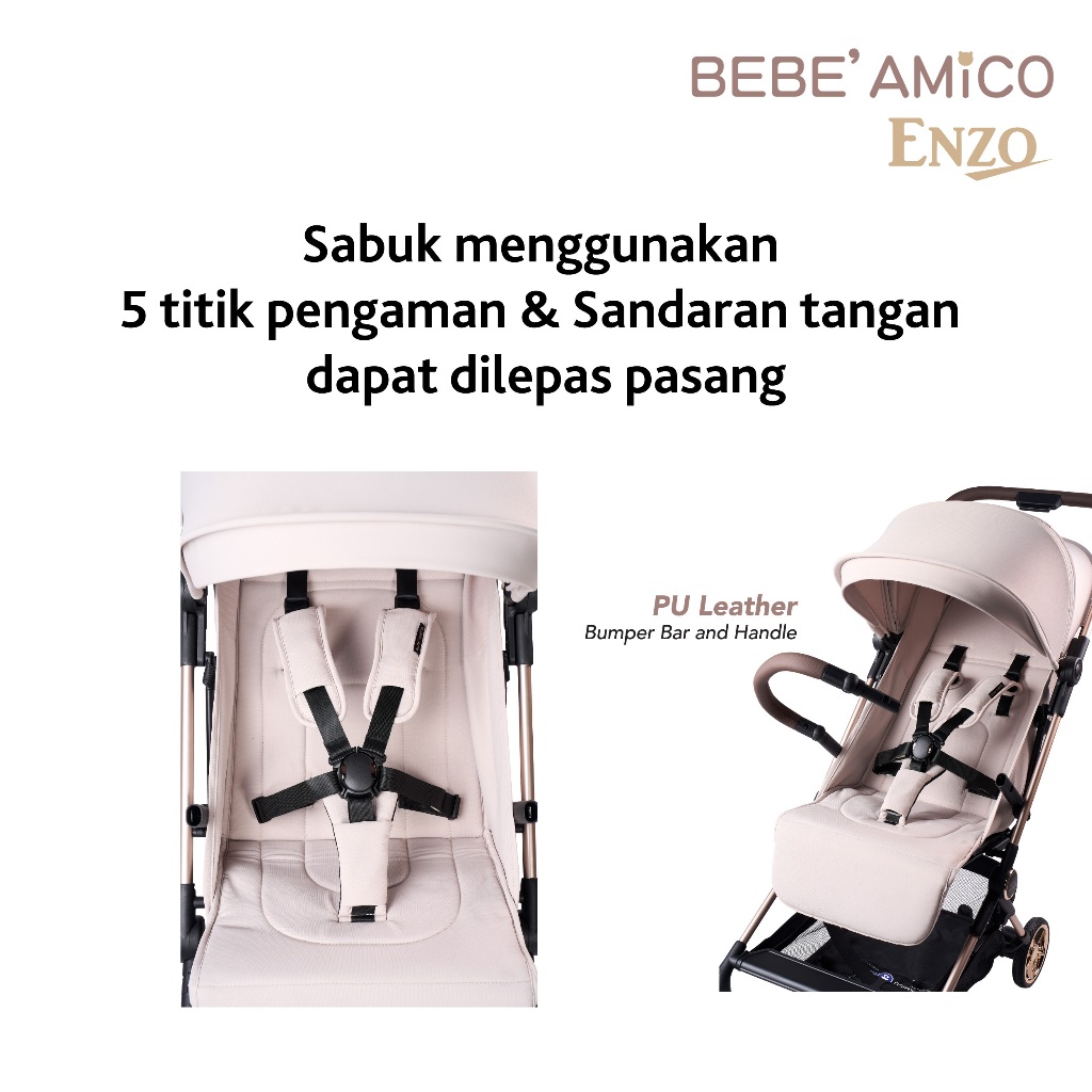 Bebe Amico Enzo Stroller Lightweight - Kereta Dorong Kabin One Hand Folding - Gambar 3