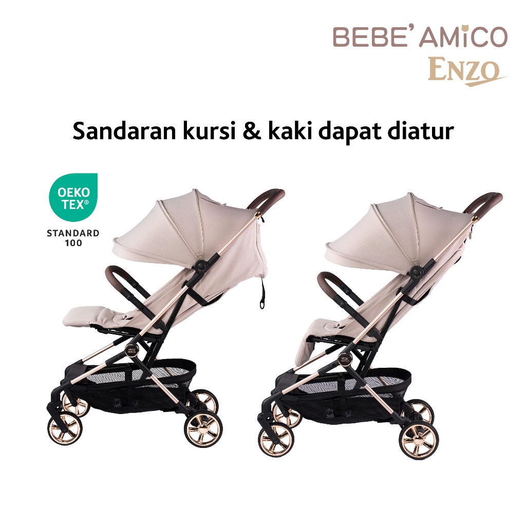 Bebe Amico Enzo Stroller Lightweight - Kereta Dorong Kabin One Hand Folding - Gambar 5