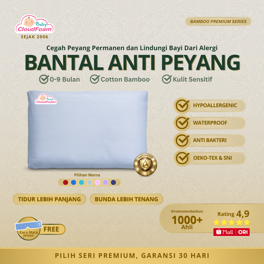 Baby Cloudfoam Bantal Bayi Anti Peyang Original - Kulit Kacang Hijau