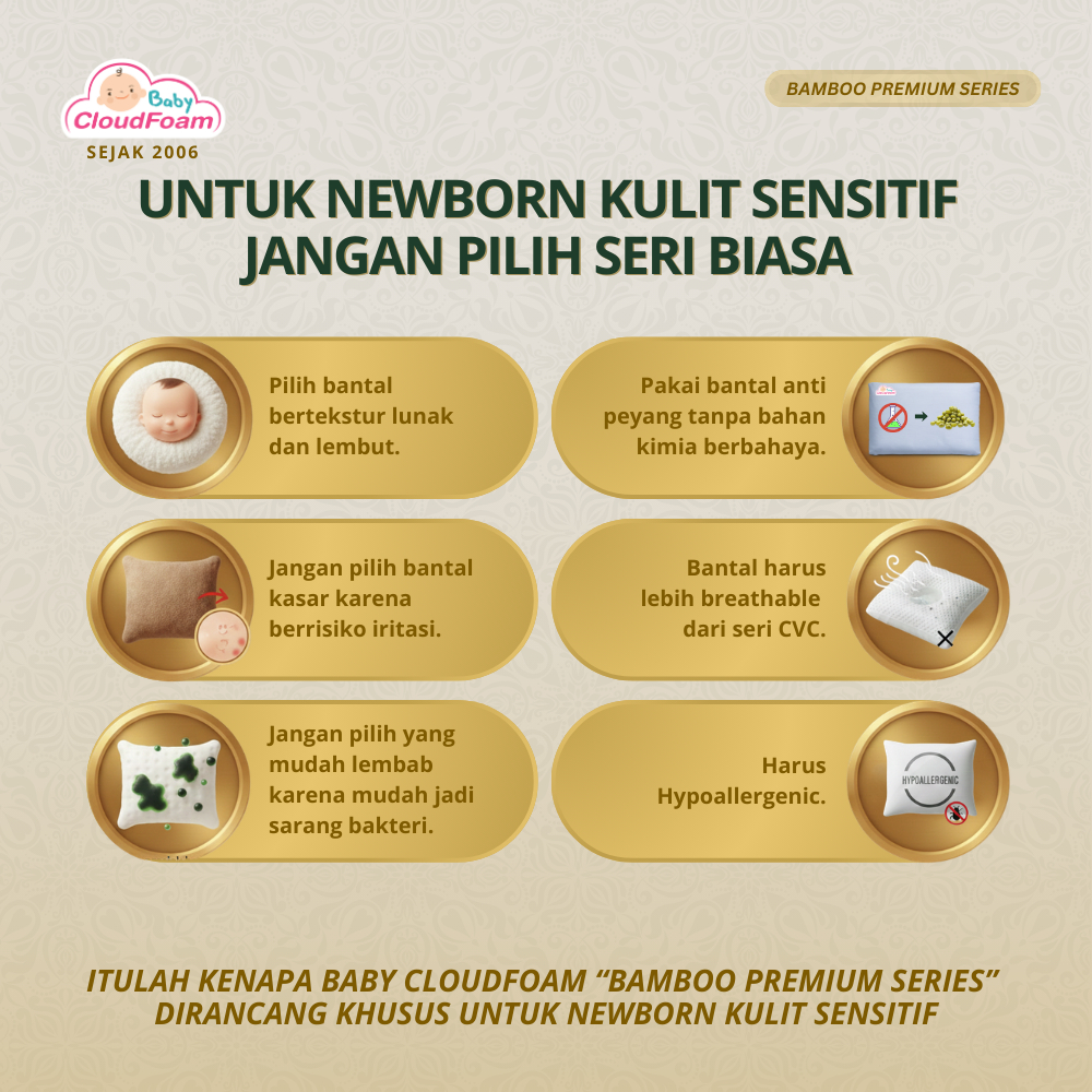 Baby Cloudfoam Bantal Bayi Anti Peyang Original - Kulit Kacang Hijau - Gambar 4