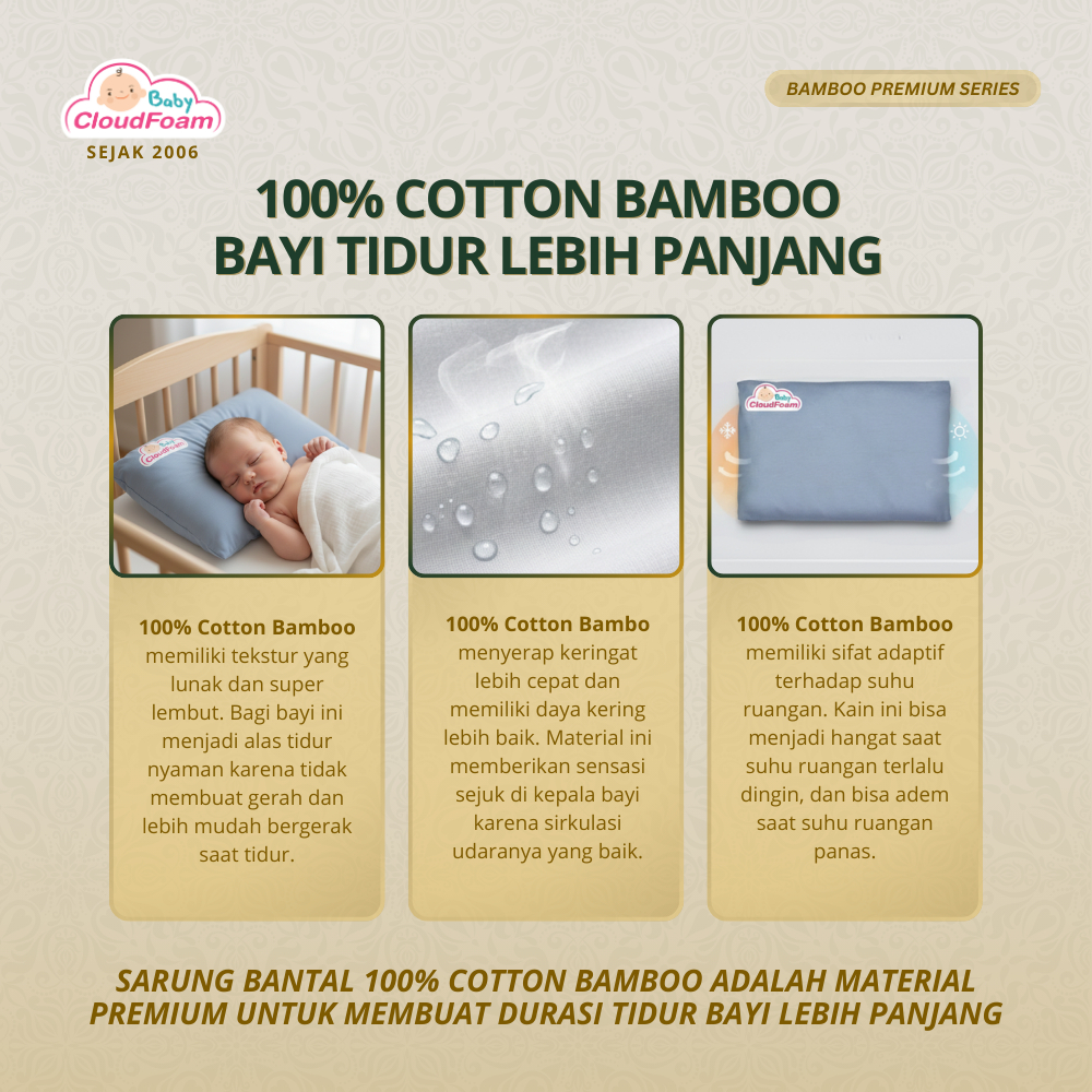 Baby Cloudfoam Bantal Bayi Anti Peyang Original - Kulit Kacang Hijau - Gambar 5