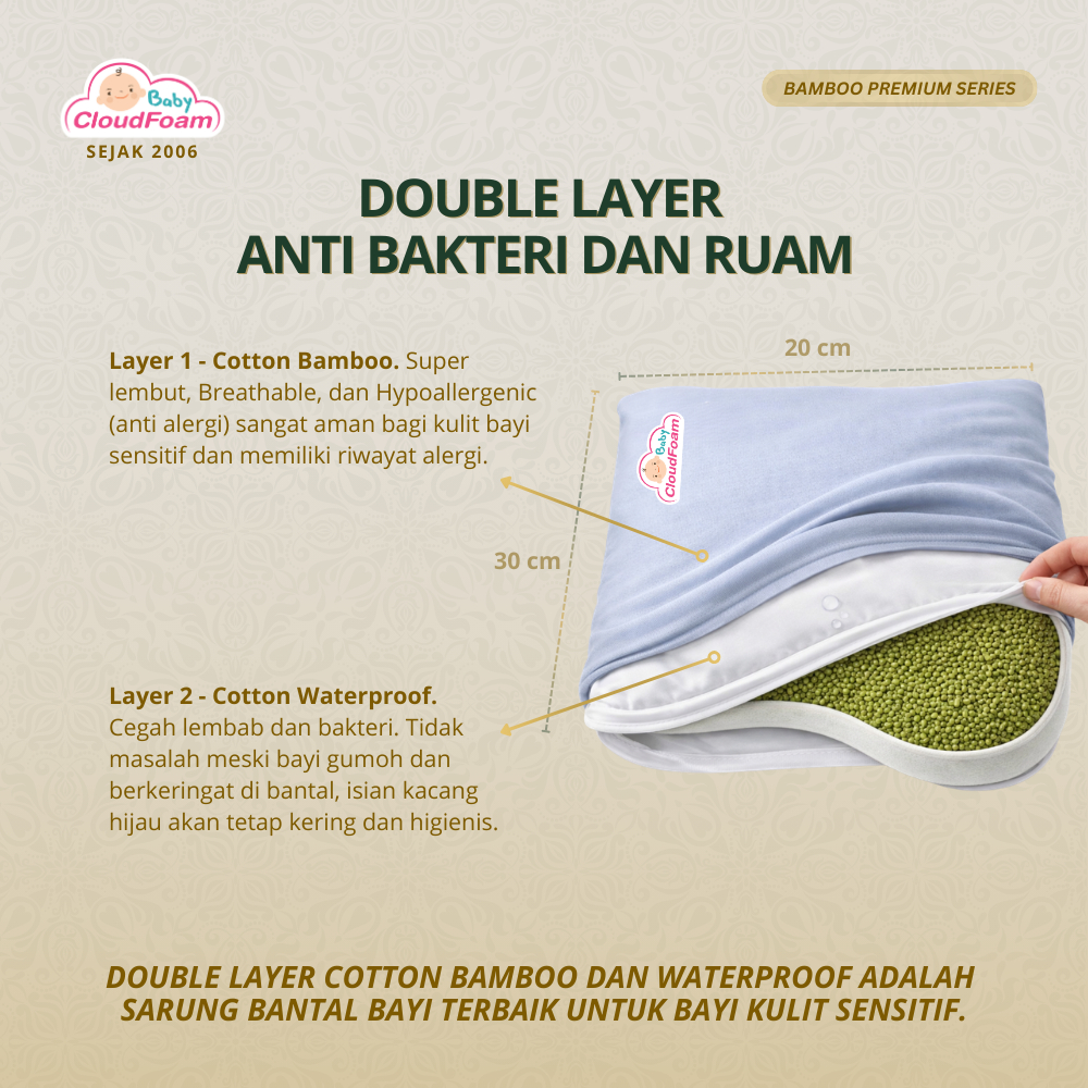 Baby Cloudfoam Bantal Bayi Anti Peyang Original - Kulit Kacang Hijau - Gambar 6