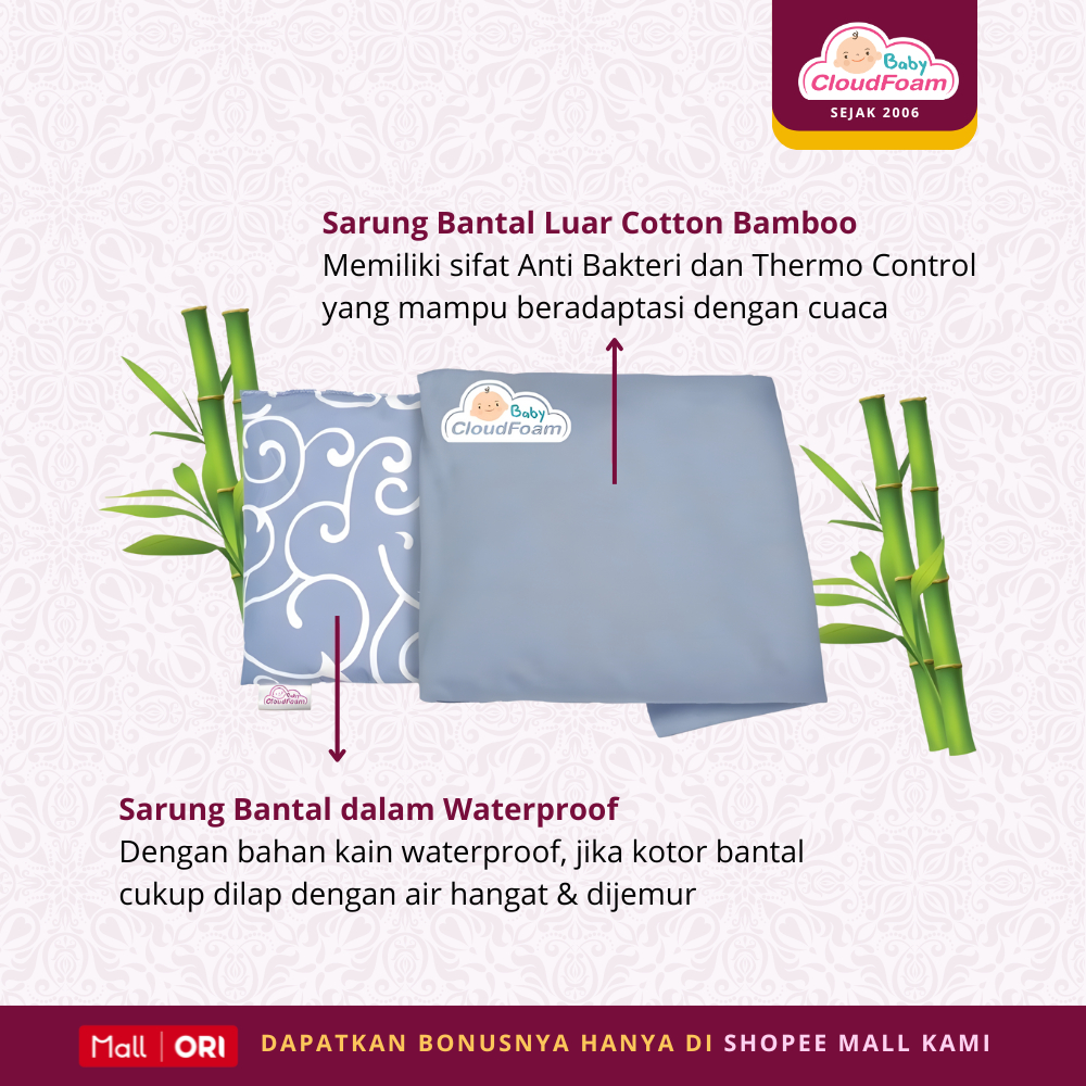 Baby Cloudfoam Paket Nyaman Bantal Anti Peyang dan Guling Bamboo - Gambar 4