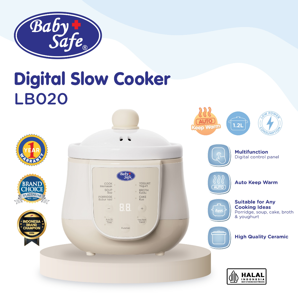 BabySafe Slow Cooker 1.2L LB020 Digital Multi Menu Keramik