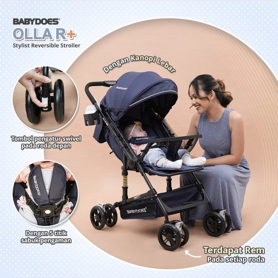 Babydoes Olla R Stroller Reversible Handle - Kereta Dorong Bayi 2 Arah - Gambar 6