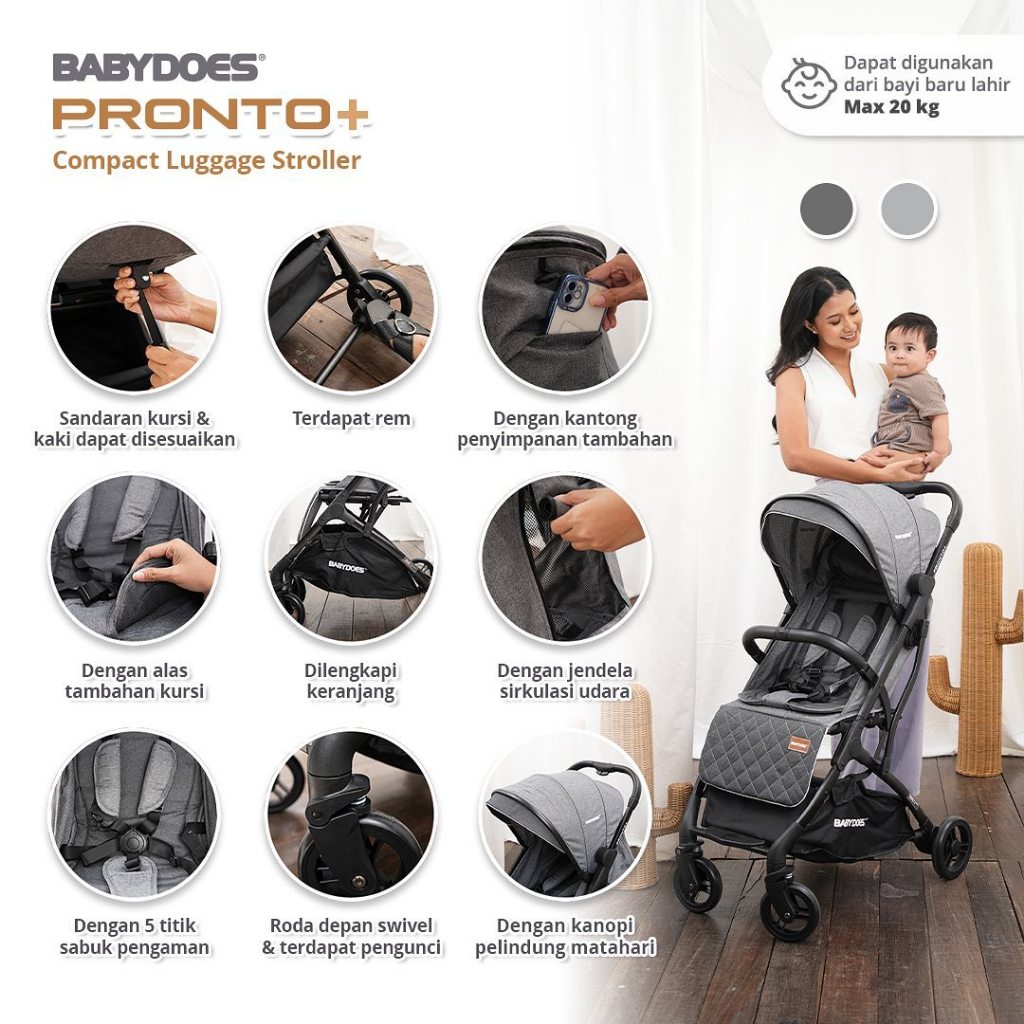 Babydoes Pronto Stroller - Kereta Dorong Bayi Lipat Compact Ringkas - Gambar 8