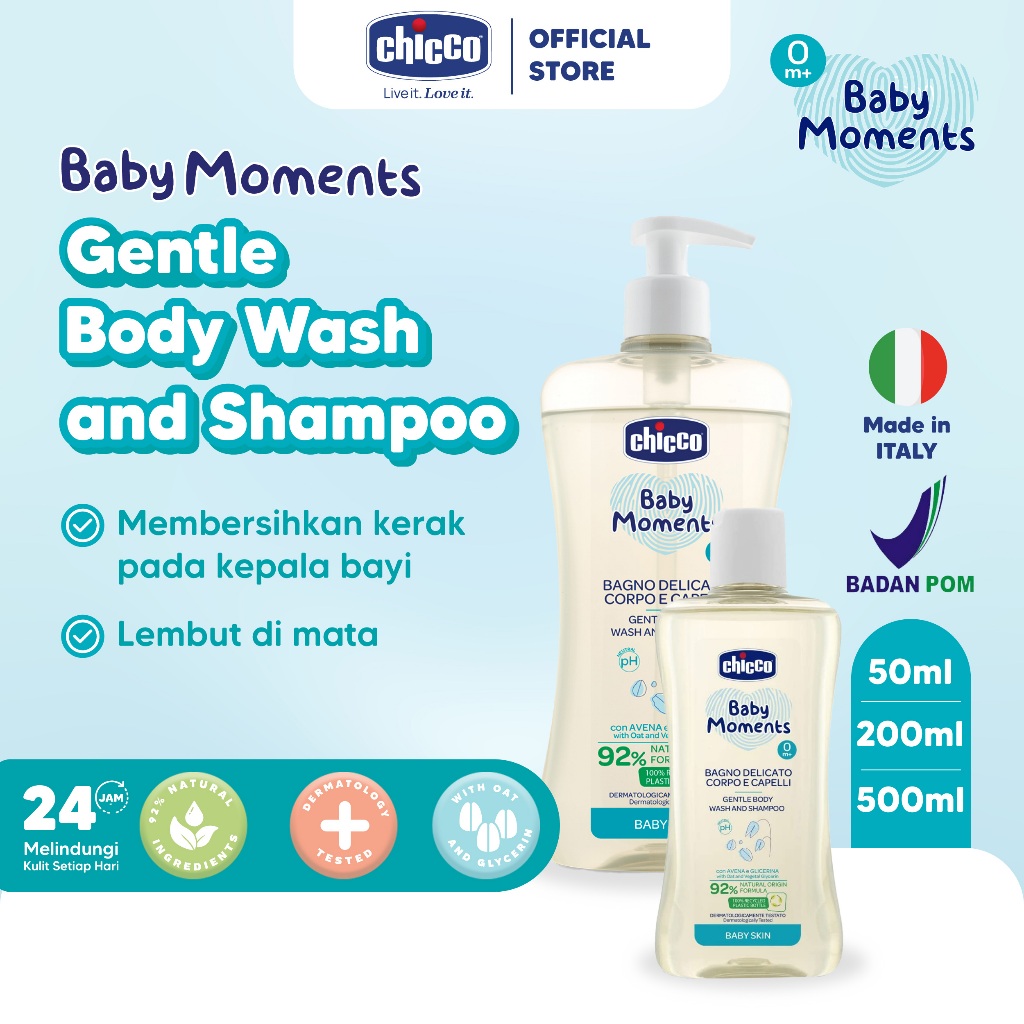 Chicco Baby Moments Gentle 2 in 1 Body Wash Shampoo Oat Calendula