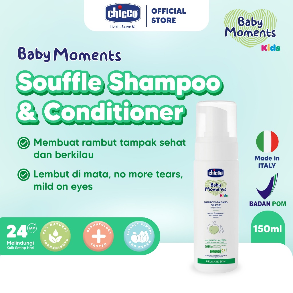 CHICCO Baby Moments Souffle Shampoo and Conditioner Sampo dan Kondisioner Bayi Anak 150mL