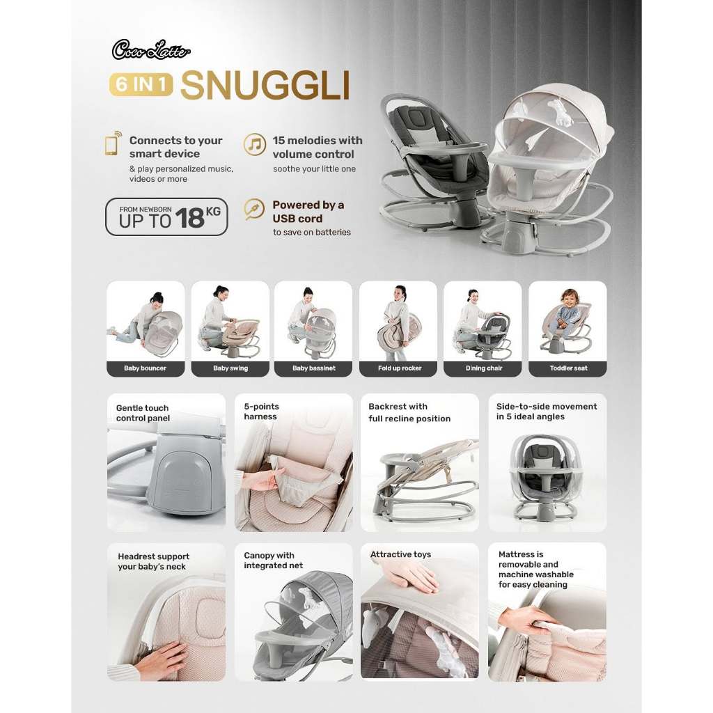 Cocolatte Snuggli 6in1 Baby Swing - Ayunan Otomatis Bayi Multifungsi - Gambar 4