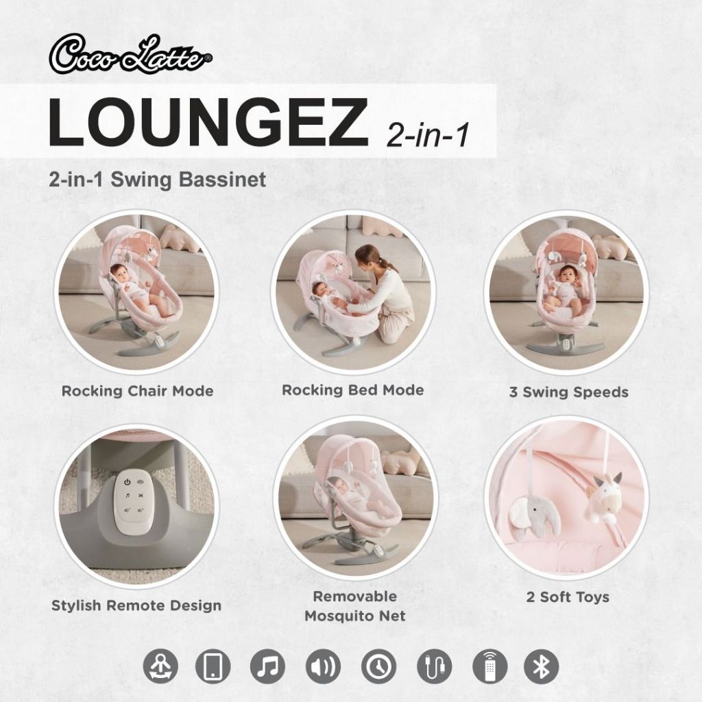 Cocolatte Loungez 2in1 Swing Bassinet - Ayunan Keranjang Bayi Otomatis - Gambar 8