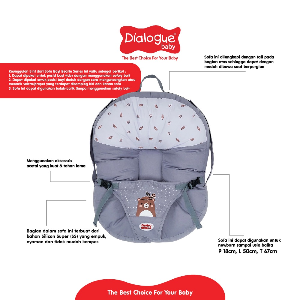 Dialogue Baby Sofa Bayi 3 in 1 Bearie Series DGK9305 - Bantal Sofa Empuk - Gambar 3