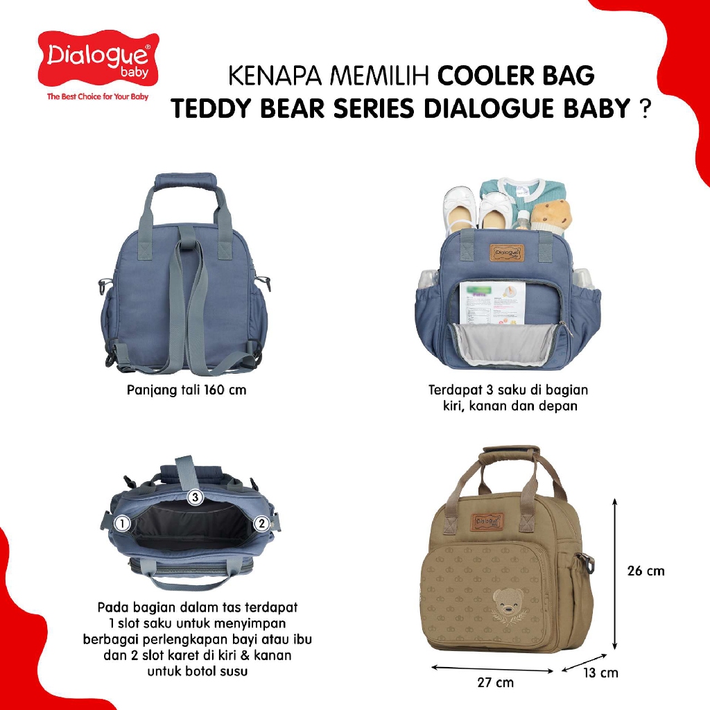 Dialogue Baby Tas Kecil Teddy Bear Series - Diaper Bag 3in1 - Gambar 2