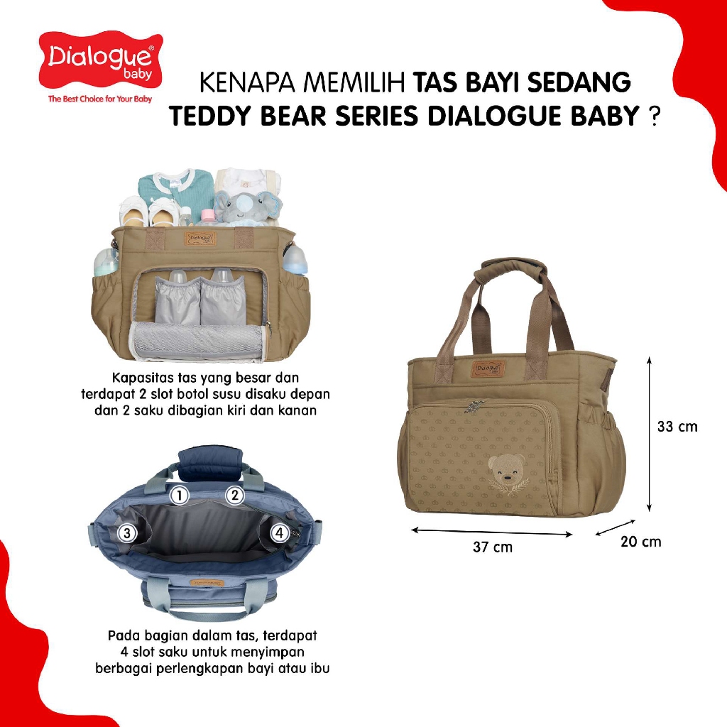 Dialogue Baby Tas Sedang Teddy Bear Series - Diaper Bag 2in1 - Gambar 2