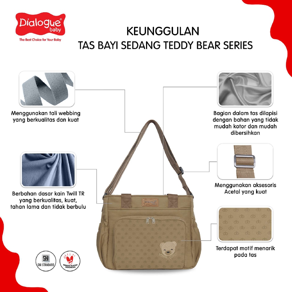 Dialogue Baby Tas Sedang Teddy Bear Series - Diaper Bag 2in1 - Gambar 3