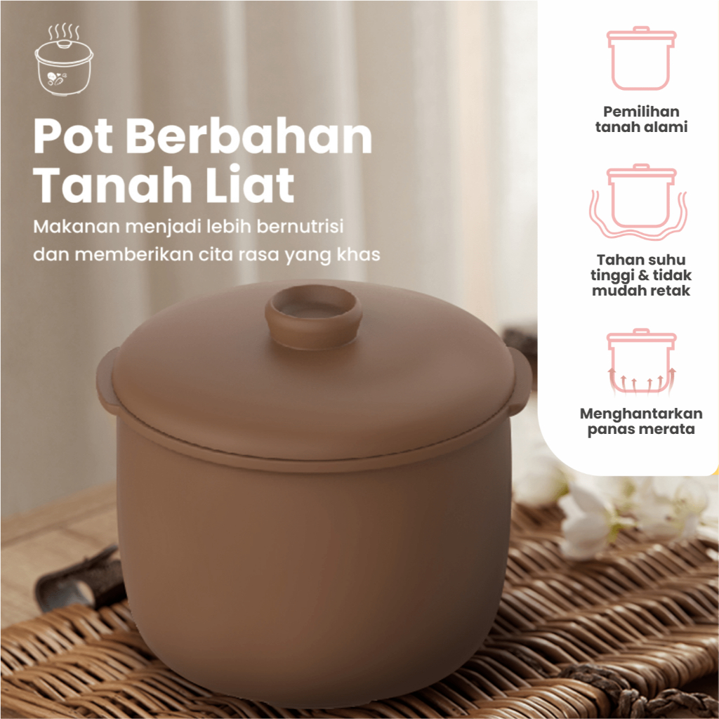 Emily Slow Cooker Steamer 0.8L Panci Tanah Liat MPASI Bayi Multifungsi - Gambar 4
