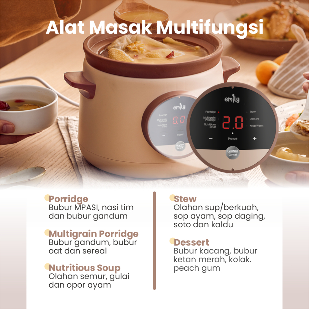 Panci Elektrik Slow Cooker Tanah Liat Emily 1.5L ESC-39008 - Gambar 3