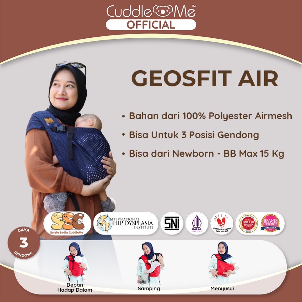 CuddleMe Geos Fit Air - Gendongan Bayi Samping Kaos Pori Newborn