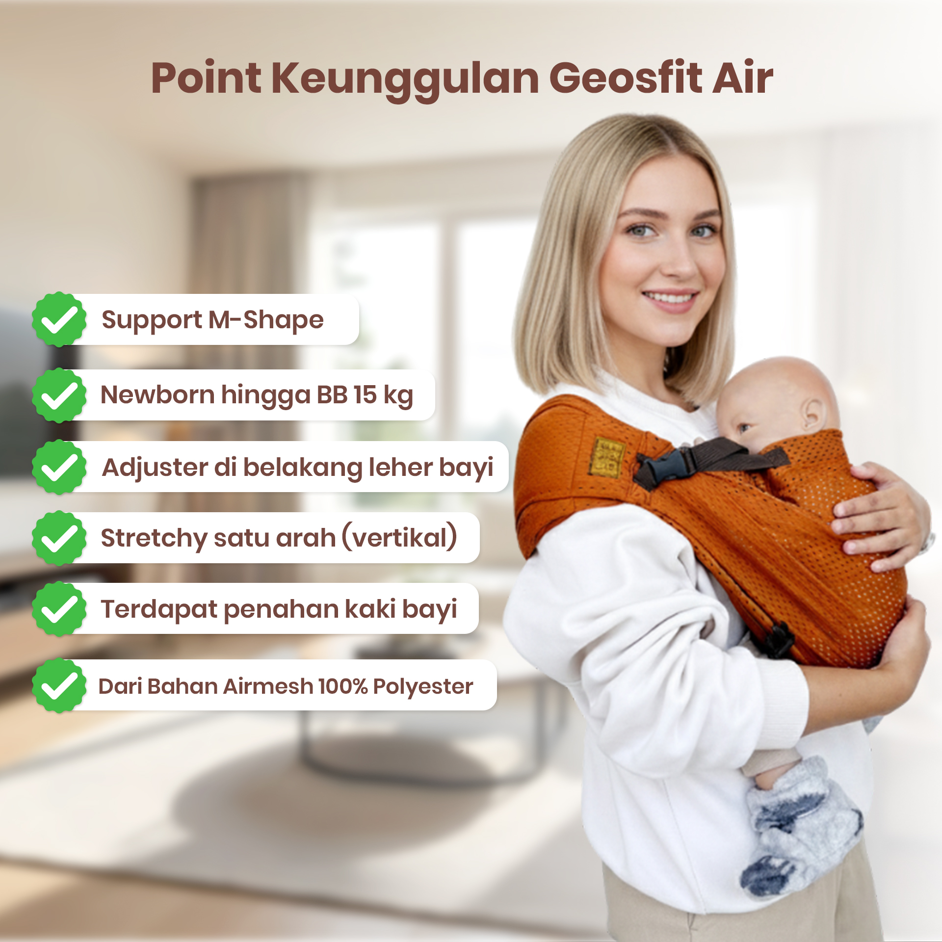 CuddleMe Geos Fit Air - Gendongan Bayi Samping Kaos Pori Newborn - Gambar 11