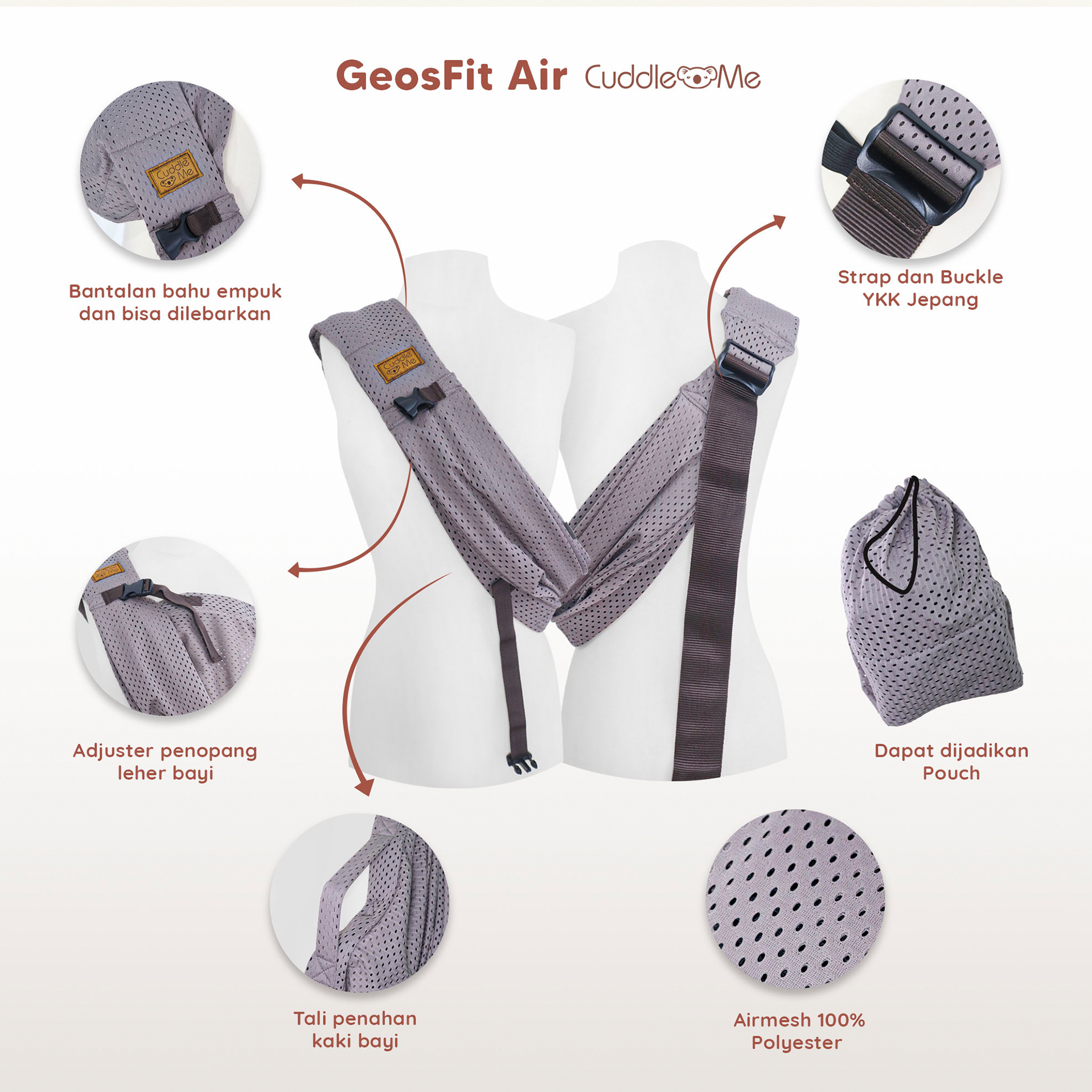 CuddleMe Geos Fit Air - Gendongan Bayi Samping Kaos Pori Newborn - Gambar 12