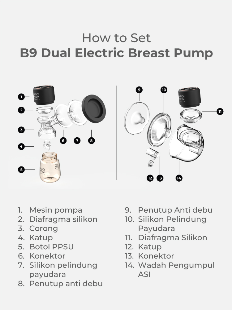 MOOIMOM Basic B9 Pro Set - Pompa ASI Elektrik 2-in-1 Handsfree & Hands-on - Gambar 10