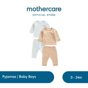 Mothercare Wave Baby Pyjamas - 2 Pack - Piyama Bayi Laki-laki (Cokelat)