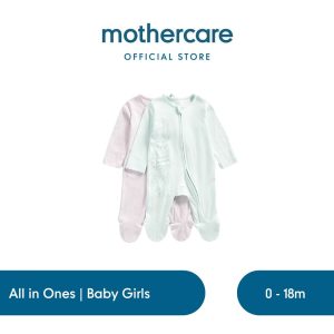 Mothercare Cat Zip-Up Sleepsuits - 2 Pack - Set Terusan Bayi Perempuan (Hijau)