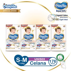 MamyPoko Pants Royal Soft Organic Cotton - S-M 44 (S Besar) - 4 Packs