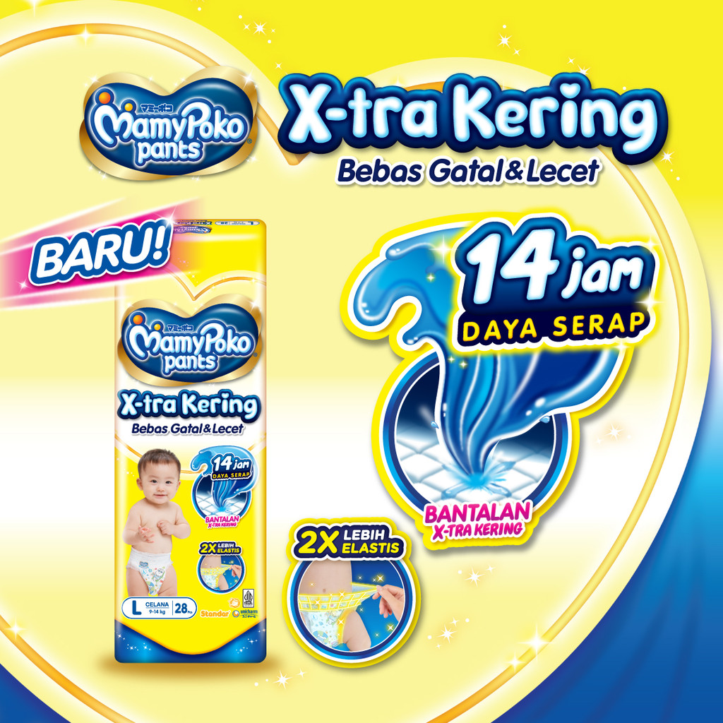 MamyPoko Pants X-tra Kering - L 42 - Popok Celana - 3 Packs - Gambar 2