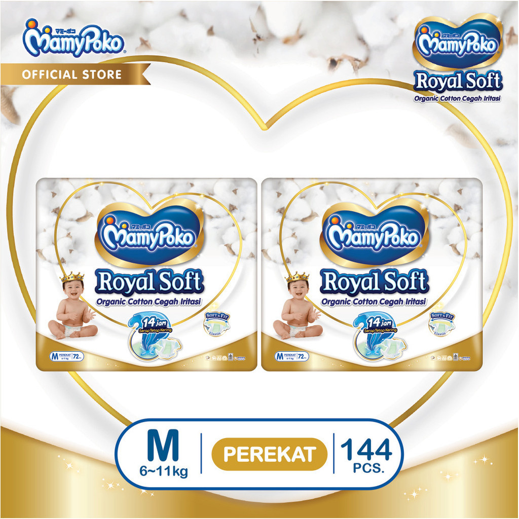 MamyPoko Royal Soft Organic Cotton - M 72 - Popok Tape - 2 Packs