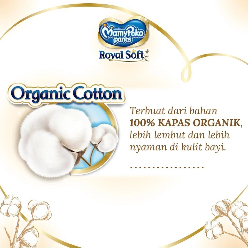 MamyPoko Royal Soft Organic Cotton - M 72 - Popok Tape - 2 Packs - Gambar 2