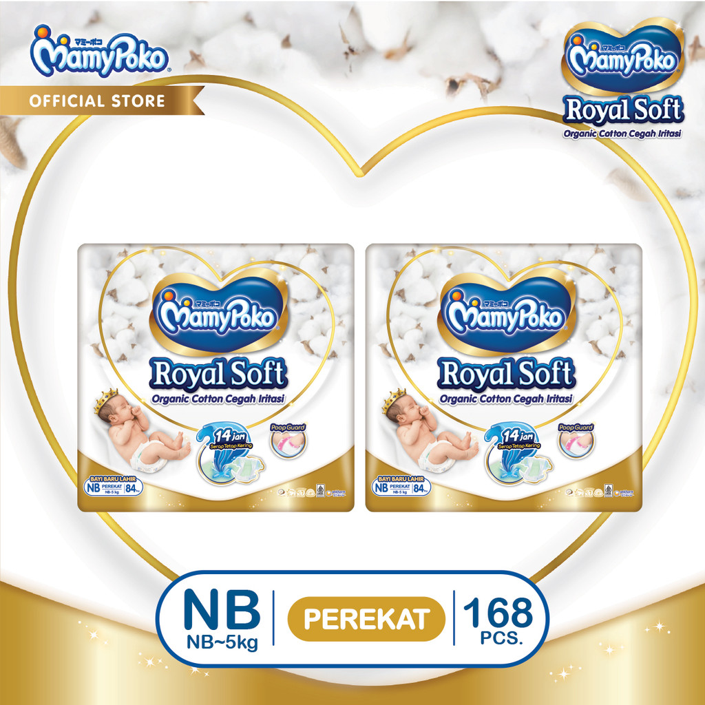 MamyPoko Royal Soft Organic Cotton - NB 84 - Popok Tape - 2 Packs