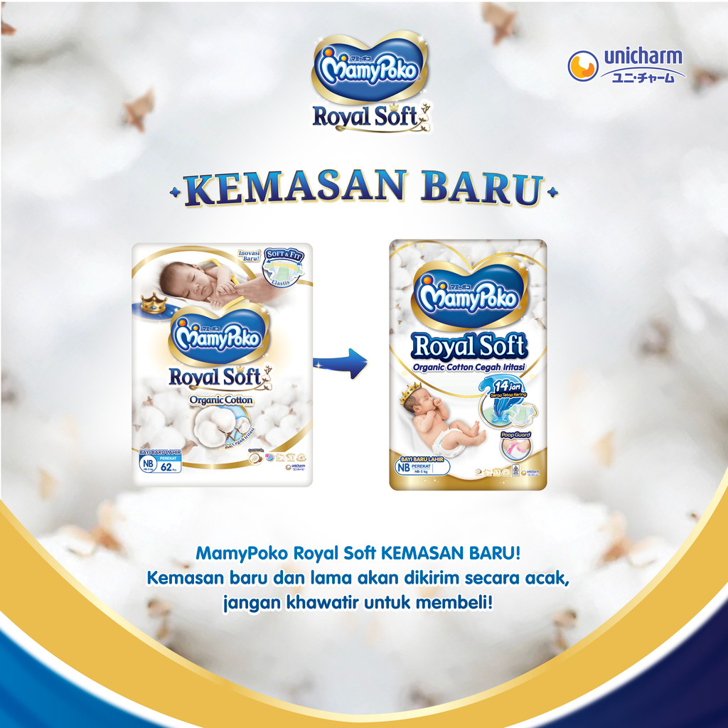 MamyPoko Royal Soft Organic Cotton - NB 84 - Popok Tape - 2 Packs - Gambar 6