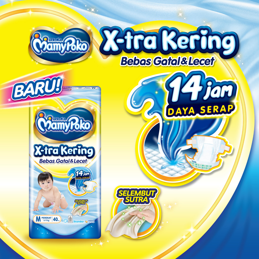 MamyPoko X-tra Kering - M 40 - Popok Perekat Newborn Bayi Baru Lahir - 4 Packs - Gambar 2
