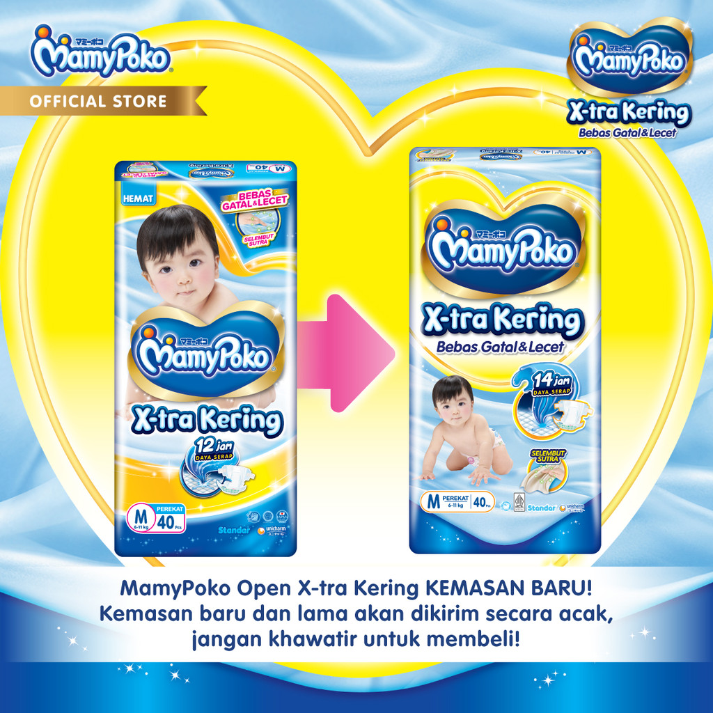 MamyPoko X-tra Kering - M 40 - Popok Perekat Newborn Bayi Baru Lahir - 4 Packs - Gambar 5
