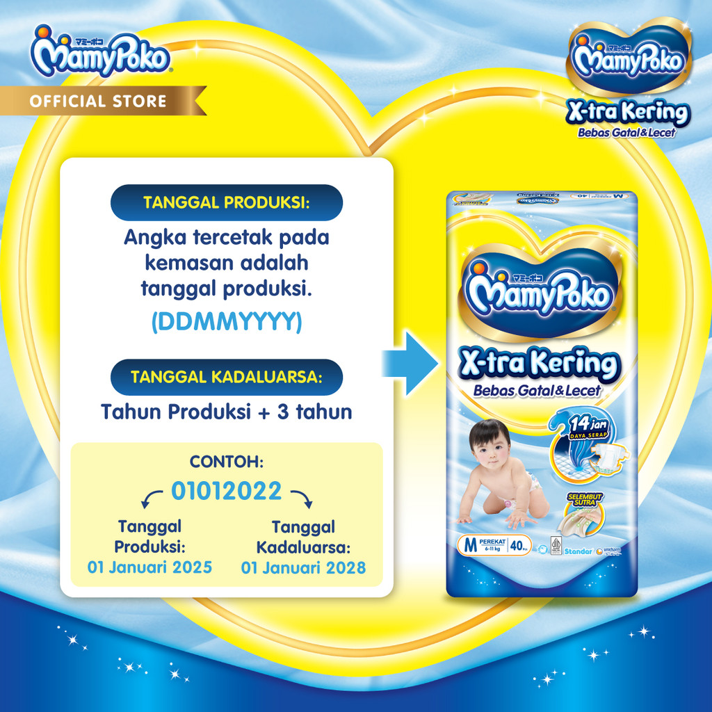 MamyPoko X-tra Kering - M 40 - Popok Perekat Newborn Bayi Baru Lahir - 4 Packs - Gambar 6