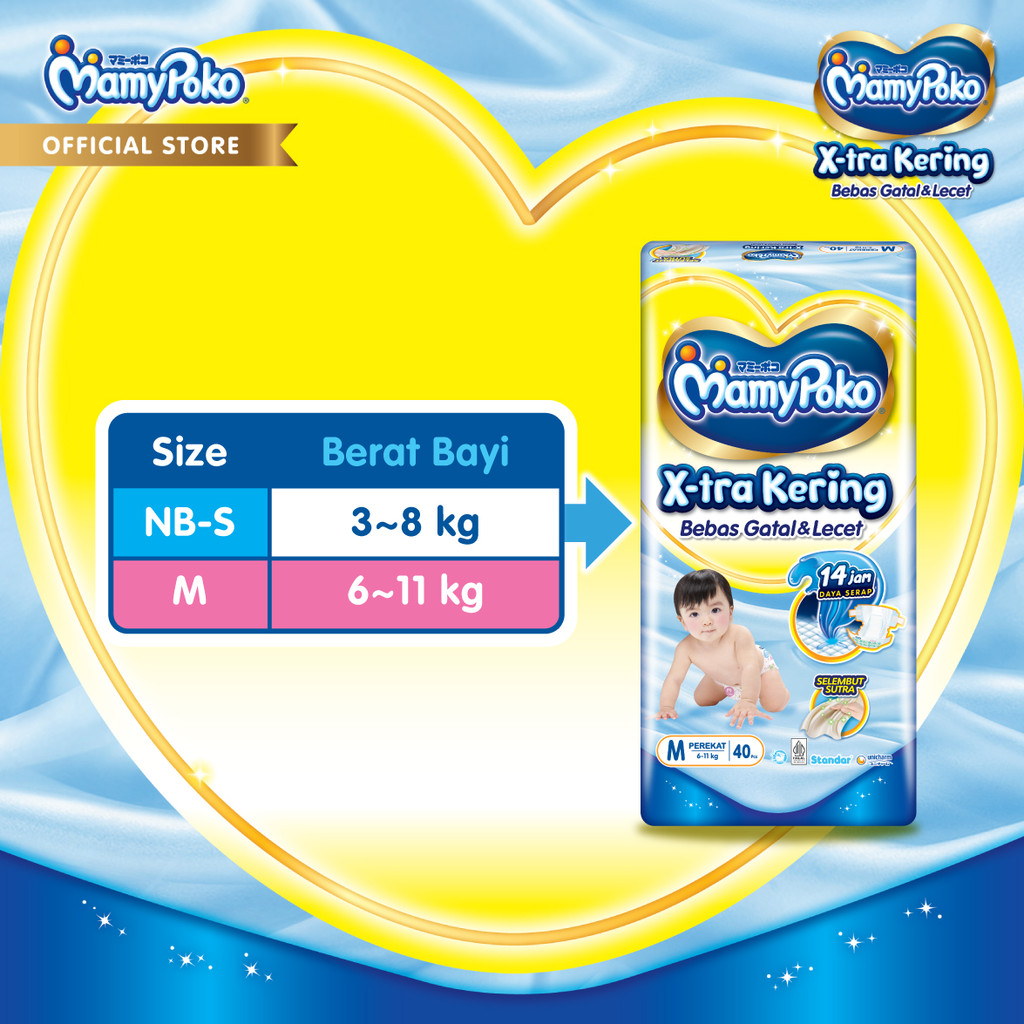 MamyPoko X-tra Kering - M 40 - Popok Perekat Newborn Bayi Baru Lahir - 4 Packs - Gambar 7