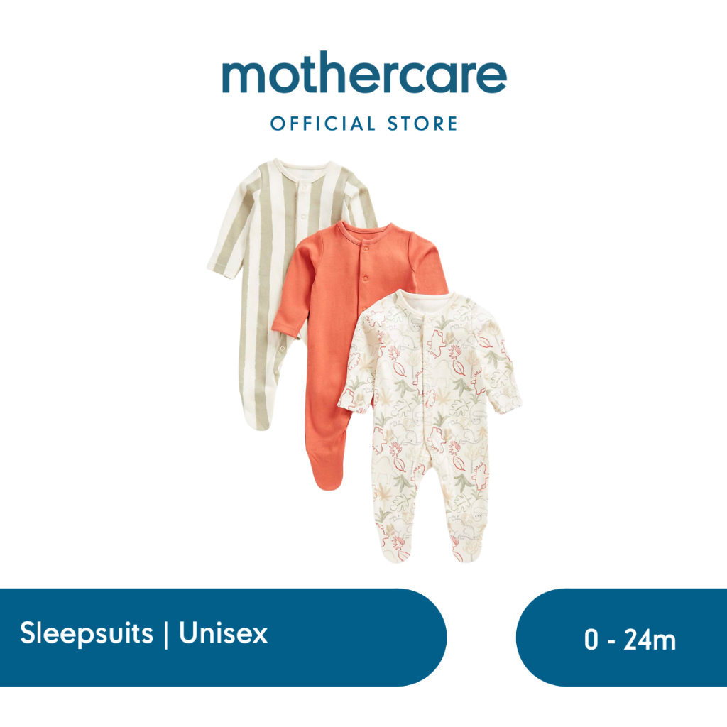 Mothercare 3 Pack Animal Yoga Sleepsuits - Baju Tidur Bayi Laki-laki (Krem)