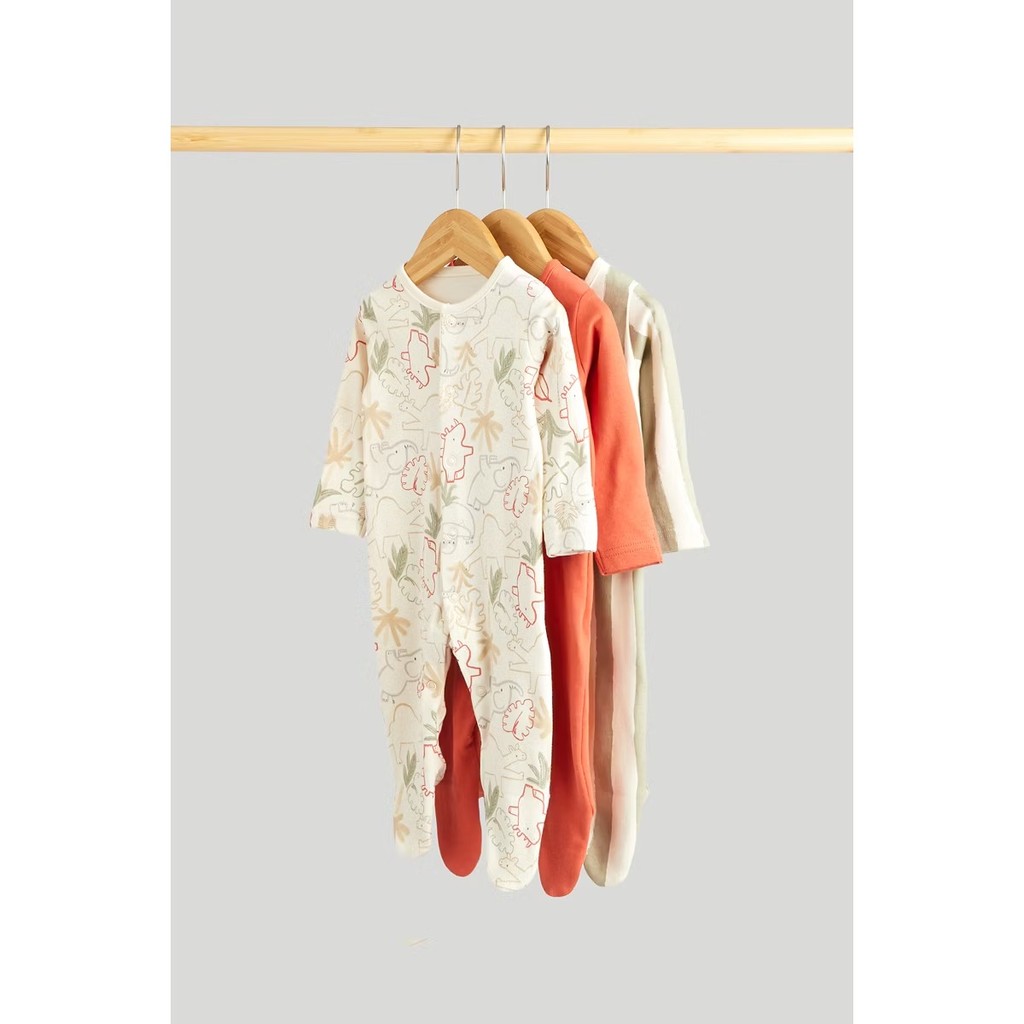 Mothercare 3 Pack Animal Yoga Sleepsuits - Baju Tidur Bayi Laki-laki (Krem) - Gambar 3