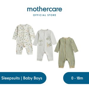 Mothercare 3 Pack Safari Footless Sleepsuits - Terusan Bayi Laki-laki (Multi)