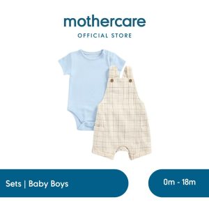 Mothercare My First Bibshorts and Bodysuit Set - Set Baju Bayi Laki-laki (Biru)