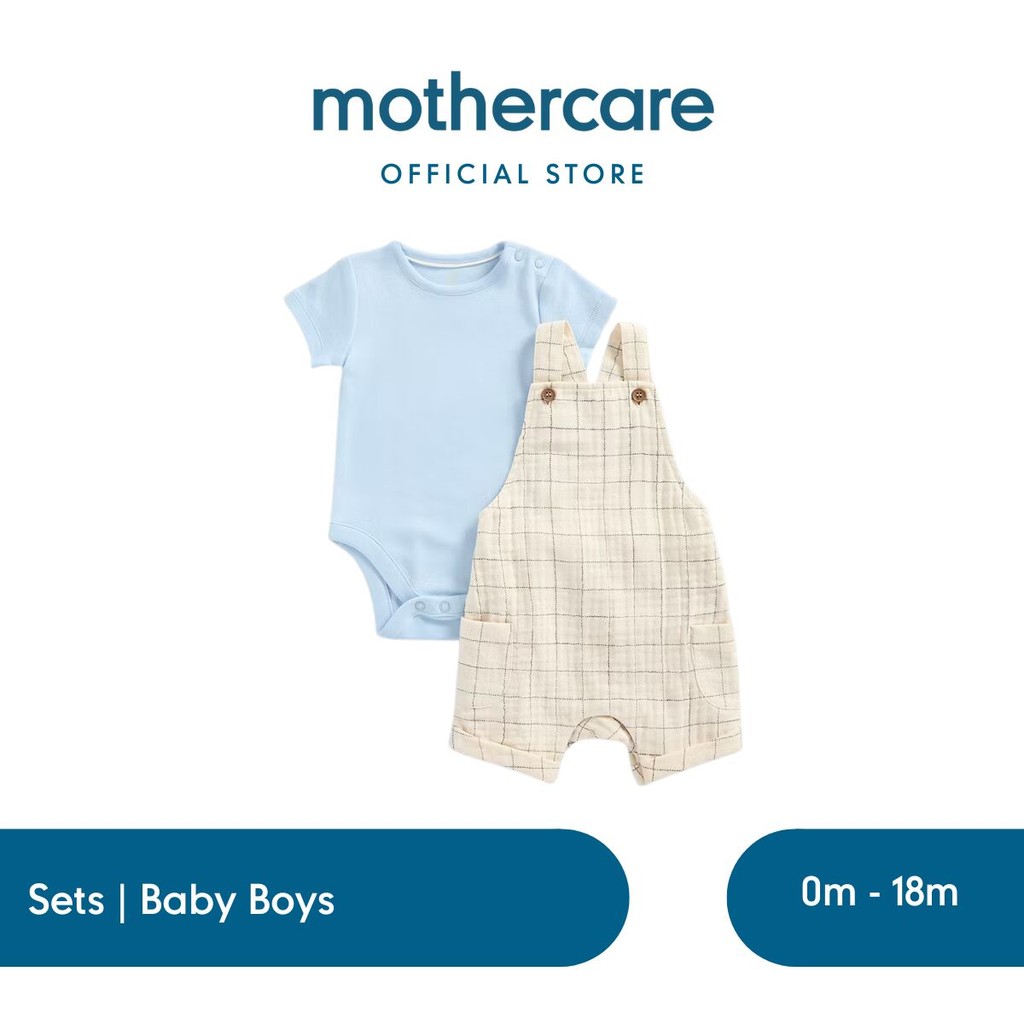 Mothercare My First Bibshorts and Bodysuit Set - Set Baju Bayi Laki-laki (Biru)