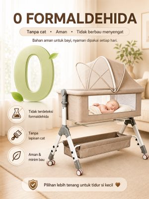 PlayPark Box Bayi Portable Lipat Bisa Goyang dengan Kasur dan Kelambu, Praktis Dibawa untuk Bayi Baru Lahir di Rumah ( (2)
