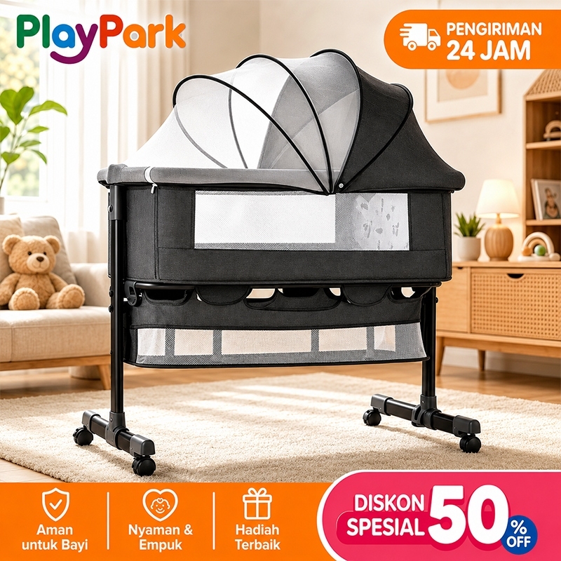 Playpark Box Bayi Portabel - Tempat Tidur Goyang Lipat Multifungsi
