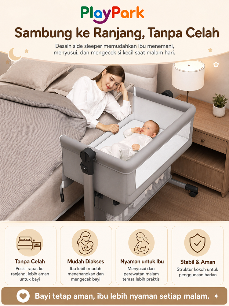 Playpark Box Bayi Portabel - Tempat Tidur Goyang Lipat Multifungsi - Gambar 18