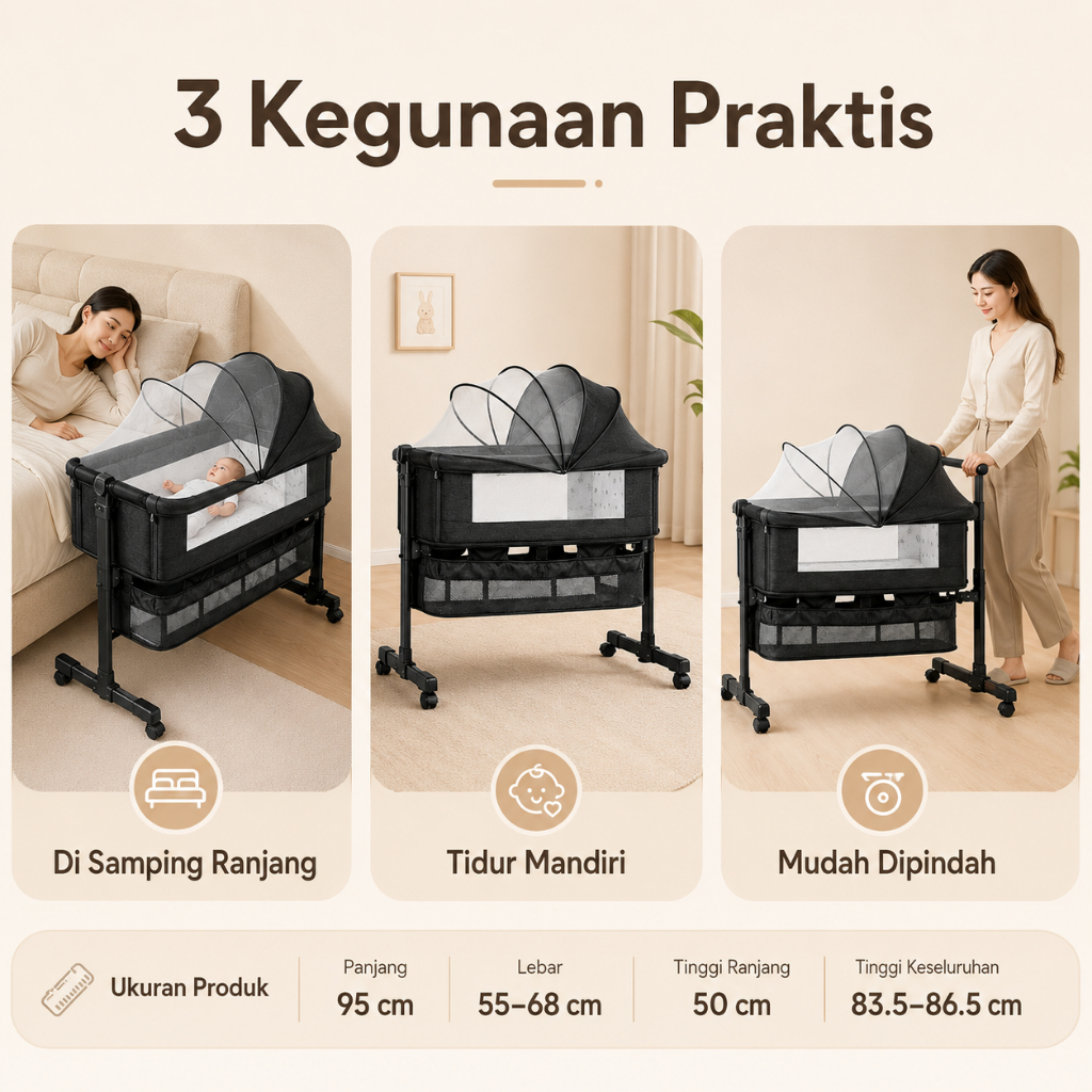 Playpark Box Bayi Portabel - Tempat Tidur Goyang Lipat Multifungsi - Gambar 17